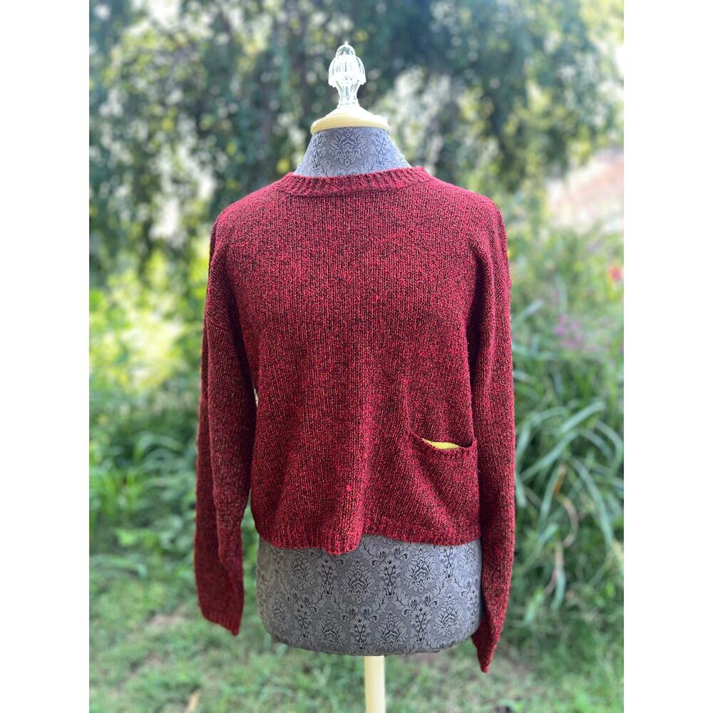 Anthropologie Cousin Johnny cropped burgundy and yellow wool blend sweater sz M